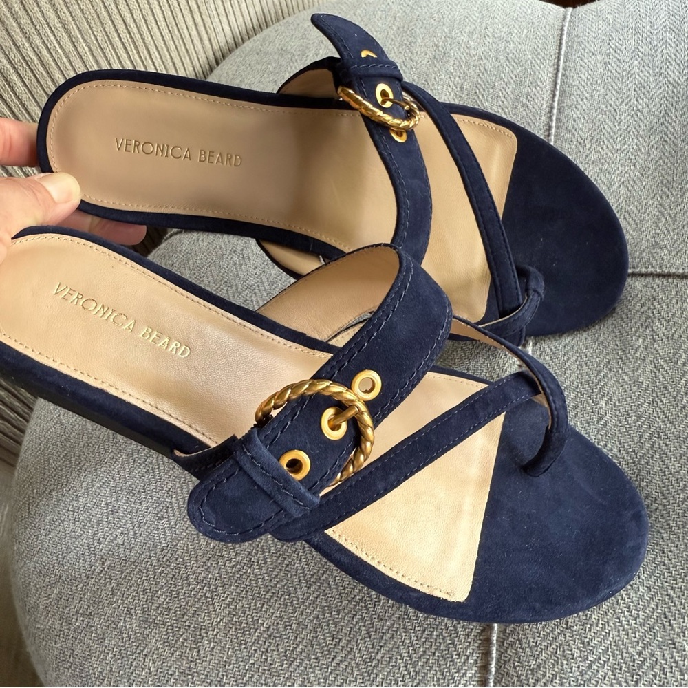 Veronica Beard Blue and Gold Sandals with Bow Detail - Picture 5 of 6